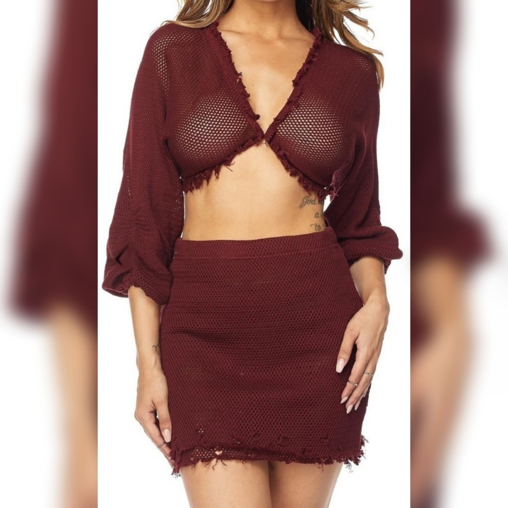 Distressed Sweater Top + Skirt Set